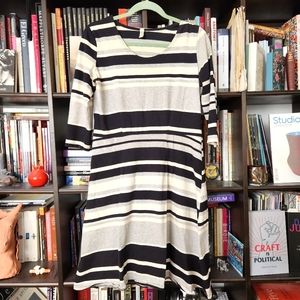 People Tree Stripe Sweater 3/4 Sleeve Dress Size M